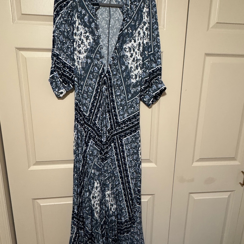 Jen's Pirate Booty Navy and White Bohemian Maxi Dress Size L